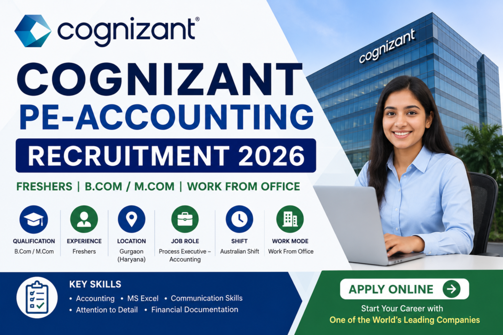 Cognizant PE Accounting Recruitment 2026 | Freshers | B.Com & M.Com Graduates | Apply Online