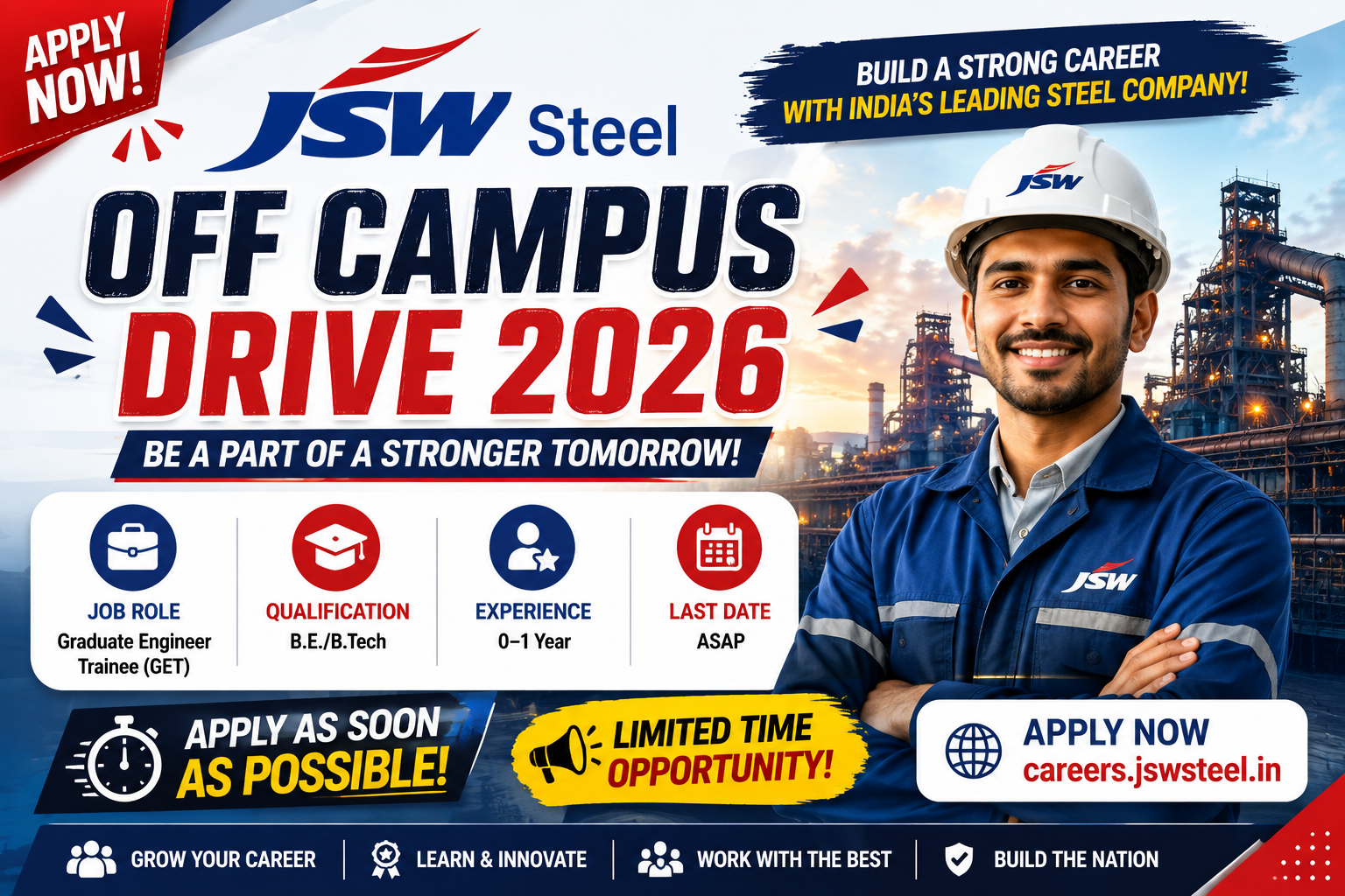 JSW Steel Graduate Engineer Trainee Jobs 2026